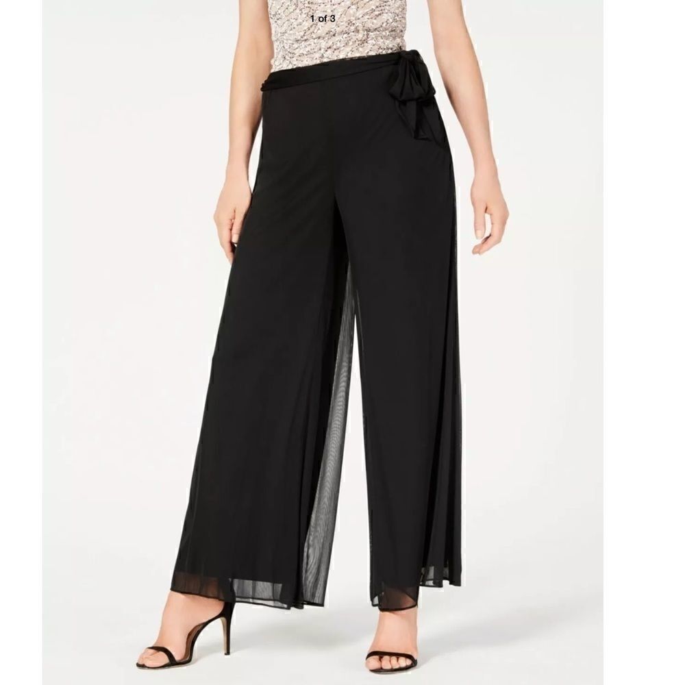 Alex Evenings Black Mesh Wide Legpantslarge